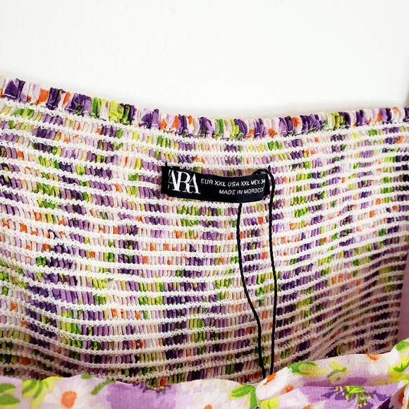 Zara Purple Floral Printed Draped Square Neck Dress XXL - Picture 14 of 16